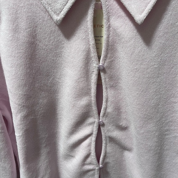 Fabletics Pink Terry Collared Button-Up Top - Picture 2 of 4